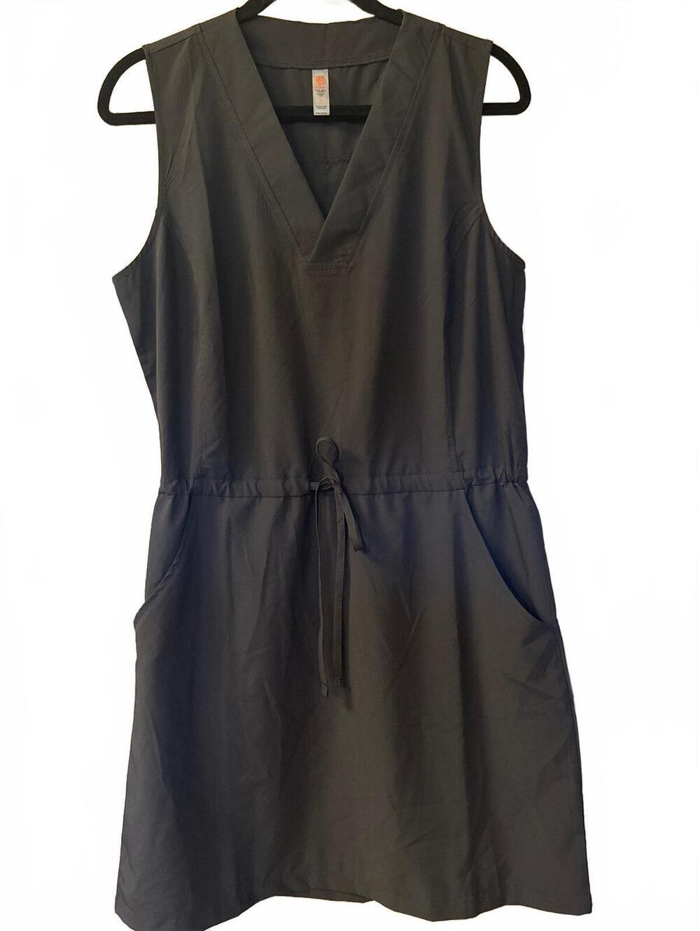 Mono B Black Sleeveless V-Neck Drawstring Waist Dress with Pockets